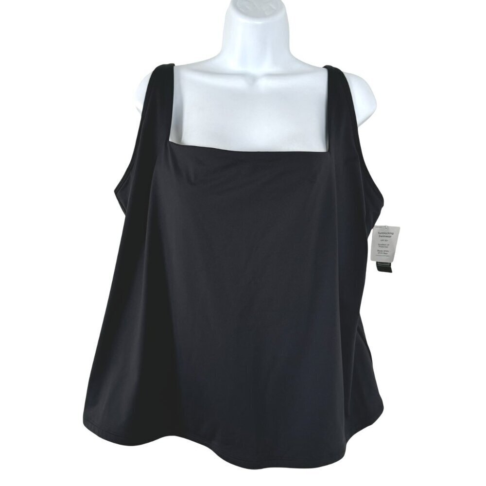 L.L. Bean New Currents Squareneck Tankini Swim Top 24W Black Solid NWT SW-1996